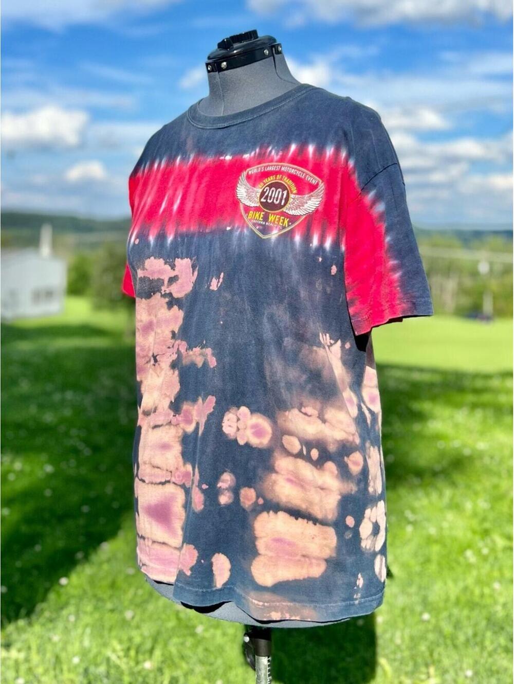 Bike Week Repurposed Tie Dye Tee Shirt Size Men's Large